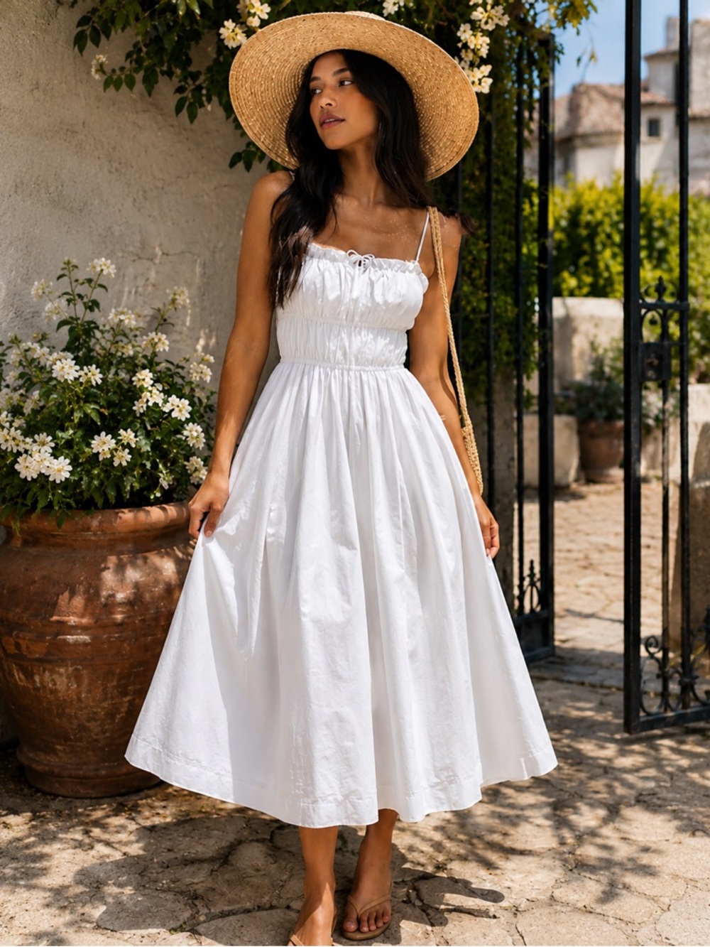 Princess Polly White Midi Dress – Size XS 🤍 Smocked Sundress w/ Spaghetti Straps